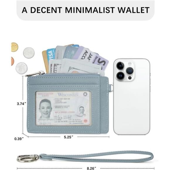 RFID Leather Wallet for Women Slim Card Holder with Zipper Keychain - Picture 2 of 7